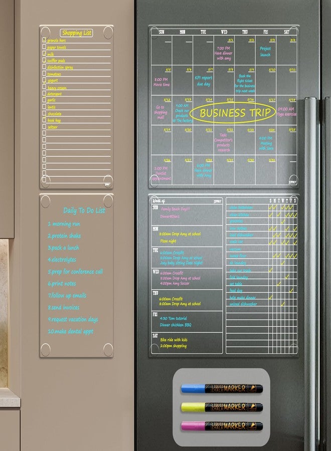 JJPRO Non-Magnetic Calendar for Fridge-Clear Monthly Calendar,Weekly Planner,List and Blank Board -Reusable Board Sticks to Fridge,Wall,Door&Glass,Non Magnetic Fridge Calendar - Image 1